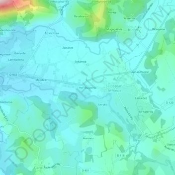 Carte topographique Herribazterra, altitude, relief