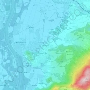 Carte topographique Langweid, altitude, relief
