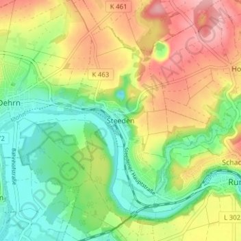 Carte topographique Steeden, altitude, relief