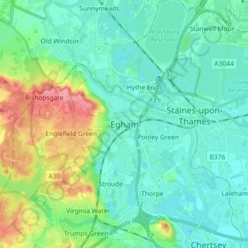 Carte topographique Egham, altitude, relief