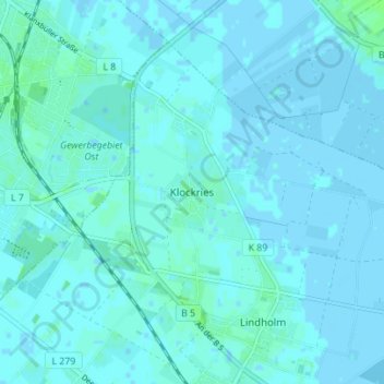 Carte topographique Klockries, altitude, relief