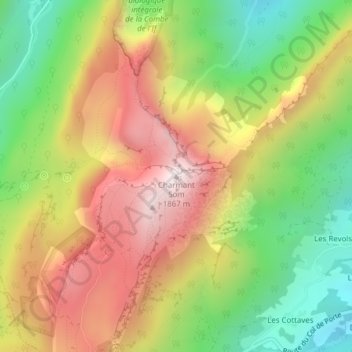 Carte topographique Charmant Som, altitude, relief