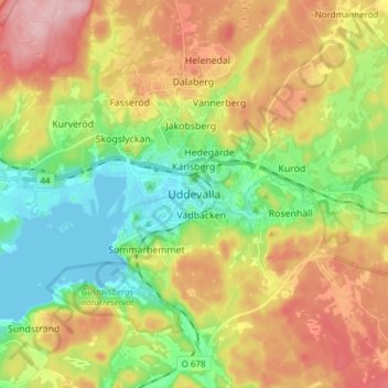 Carte topographique Uddevalla, altitude, relief