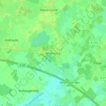 Carte topographique Moorburg, altitude, relief