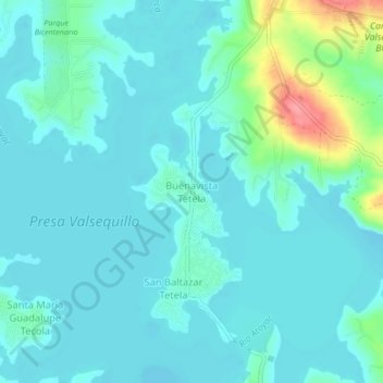 Carte topographique Buenavista Tetela, altitude, relief