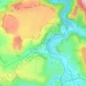 Carte topographique Beaubac, altitude, relief