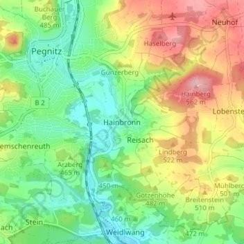 Carte topographique Hainbronn, altitude, relief
