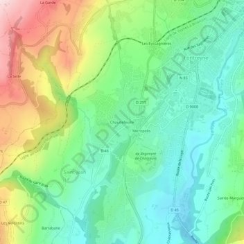 Carte topographique Chaudefeuille, altitude, relief
