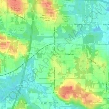 Carte topographique Copley, altitude, relief