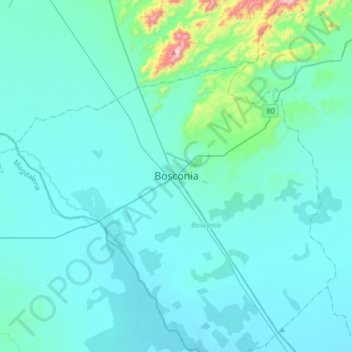 Carte topographique Bosconia, altitude, relief