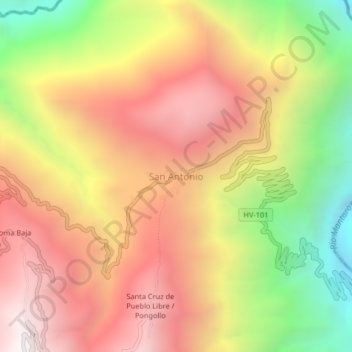Carte topographique San Antonio, altitude, relief