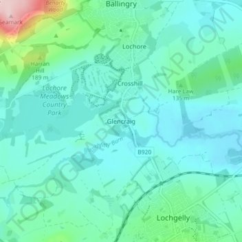 Carte topographique Glencraig, altitude, relief