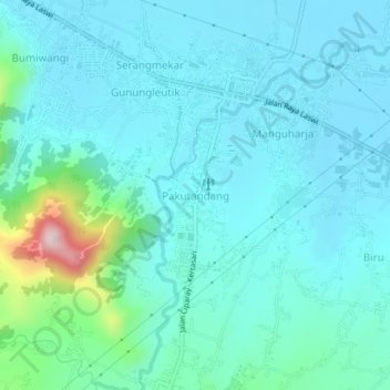 Carte topographique Pakutandang, altitude, relief