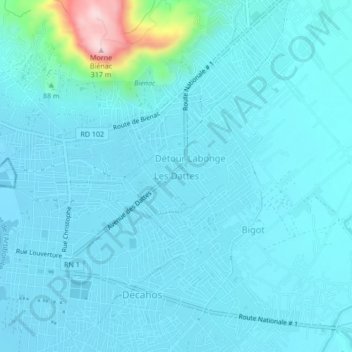 Carte topographique Les Dattes, altitude, relief