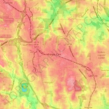 Carte topographique Forest Park, altitude, relief