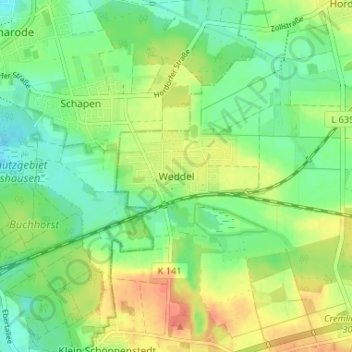 Carte topographique Weddel, altitude, relief