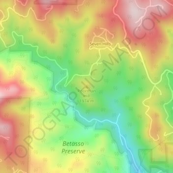 Carte topographique Poorman Hill, altitude, relief