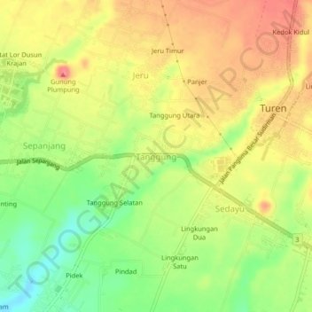 Carte topographique Tanggung, altitude, relief