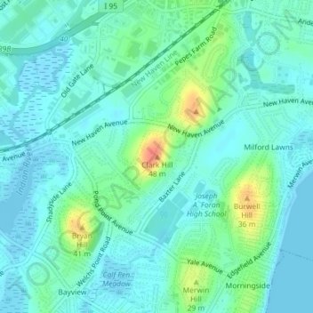 Carte topographique Clark Hill, altitude, relief