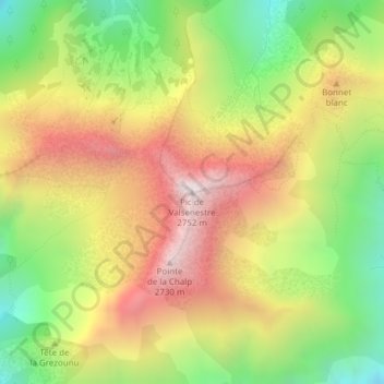 Carte topographique Pic de Valsenestre, altitude, relief