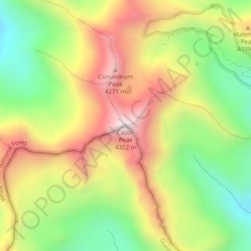 Carte topographique Castle Peak, altitude, relief