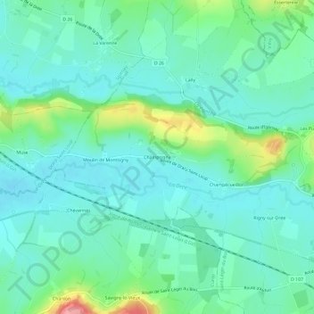 Carte topographique Champsigny, altitude, relief