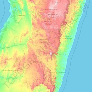 Carte topographique Province de Fianarantsoa, altitude, relief