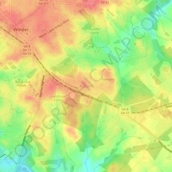 Carte topographique Russell, altitude, relief
