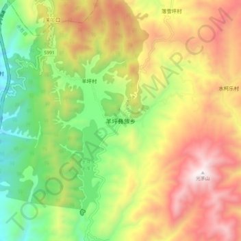Carte topographique 羊坪彝族乡, altitude, relief