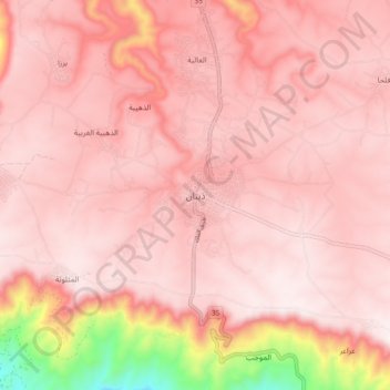 Carte topographique Dhiban, altitude, relief