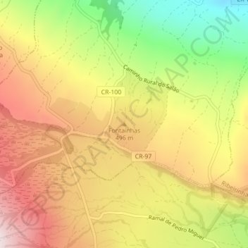 Carte topographique Fontaínhas, altitude, relief
