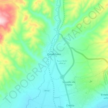 Carte topographique Ouled Fares, altitude, relief