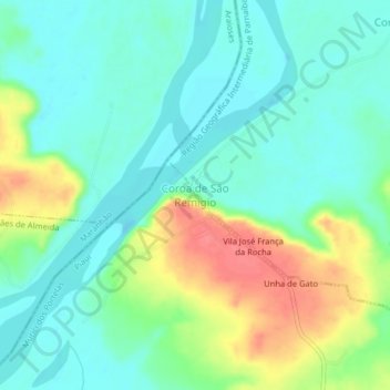 Carte topographique Coroa de São Remigio, altitude, relief