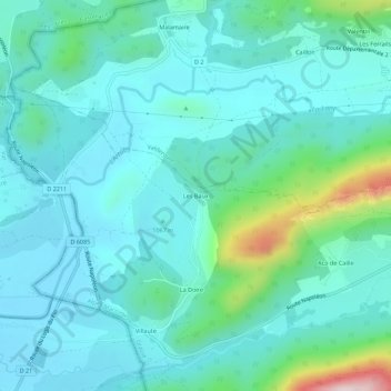 Carte topographique Les Baux, altitude, relief