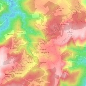 Carte topographique Manxofrío, altitude, relief