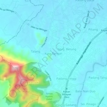 Carte topographique Koto Tangah, altitude, relief