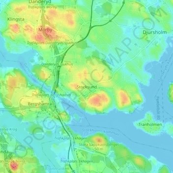 Carte topographique Stocksund, altitude, relief