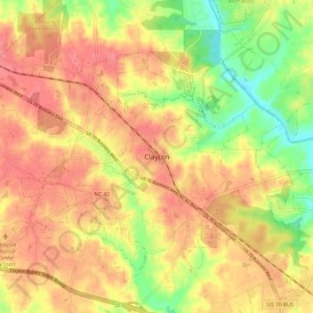 Carte topographique Clayton, altitude, relief