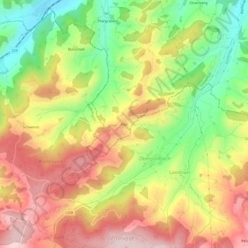 Carte topographique Aspi, altitude, relief