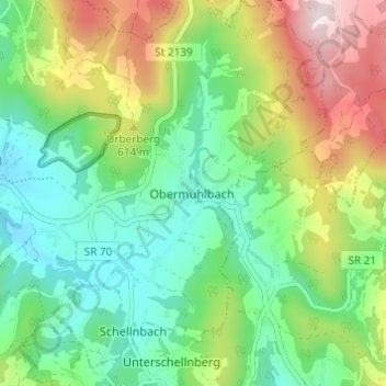 Carte topographique Obermühlbach, altitude, relief