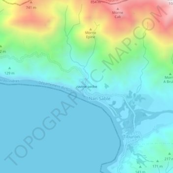 Carte topographique ravine seche, altitude, relief