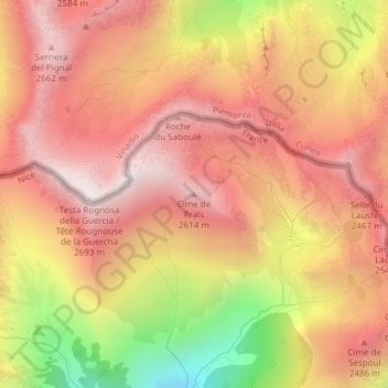 Carte topographique Cime de Prals, altitude, relief