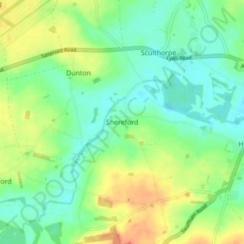 Carte topographique Shereford, altitude, relief