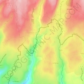 Carte topographique Le Bousquet, altitude, relief