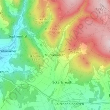 Carte topographique Muckenreuth, altitude, relief