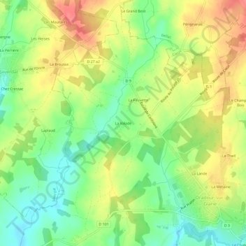 Carte topographique La Valade, altitude, relief