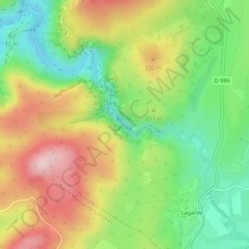 Carte topographique Ravin des Arcs, altitude, relief