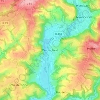 Carte topographique Wahlscheid, altitude, relief