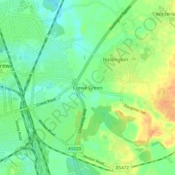 Carte topographique Crewe Green, altitude, relief