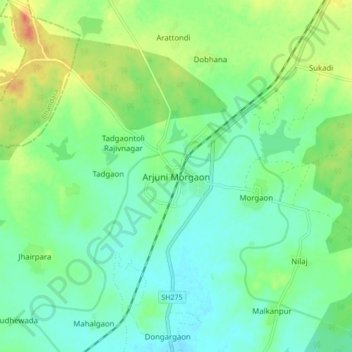 Carte topographique Arjuni Morgaon, altitude, relief